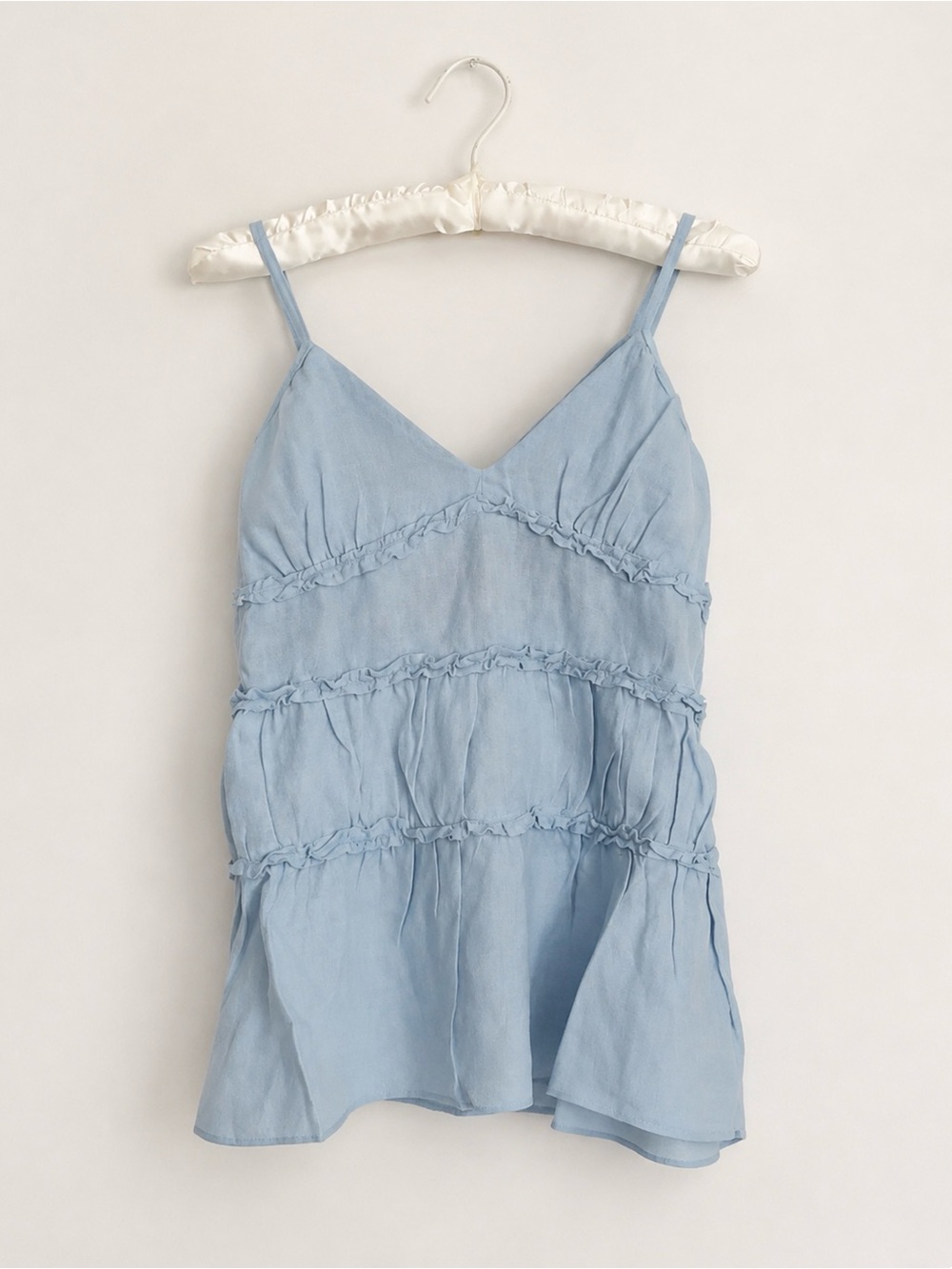 Light Blue Sleeveless Women's Linen Ruffled Top Hardtail Clothing NWT Medium